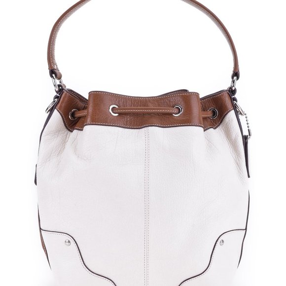 Coach Chalk & Saddle Mickie Leather Drawstring Bag - Picture 3 of 7